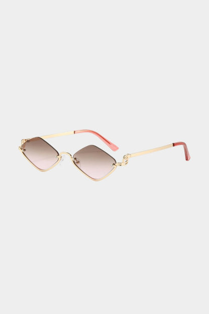 Metal Diamond - Shaped Half - Frame Sunglasses - MISMIMCAFU2409030049-PINK-F