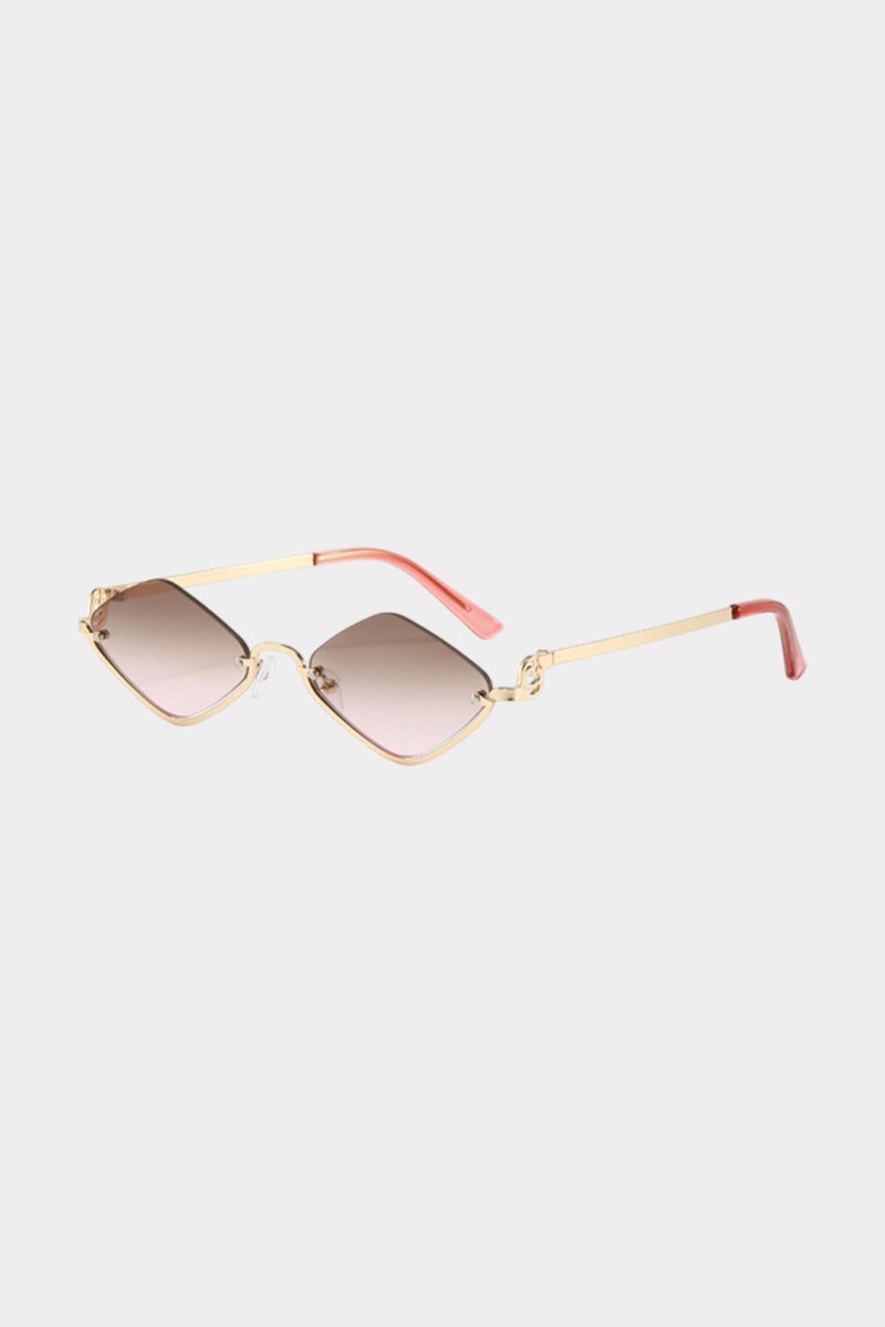 Metal Diamond - Shaped Half - Frame Sunglasses - MISMIMCAFU2409030049-PINK-F