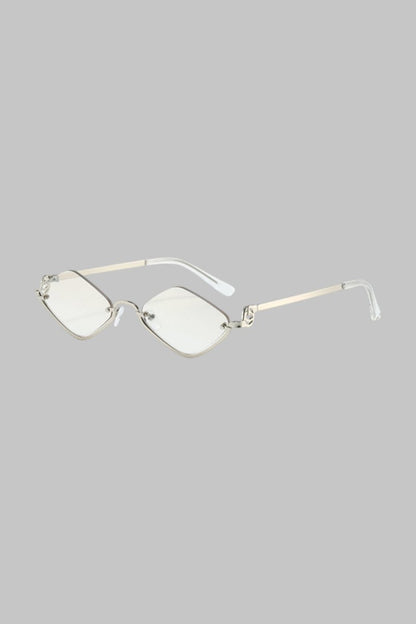 Metal Diamond - Shaped Half - Frame Sunglasses - MISMIMCAFU2409030049-PEARL RIVER-F