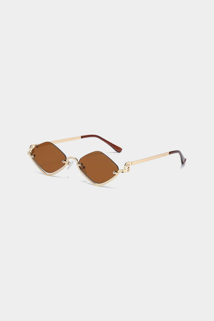 Metal Diamond - Shaped Half - Frame Sunglasses - MISMIMCAFU2409030049-BROWN-F
