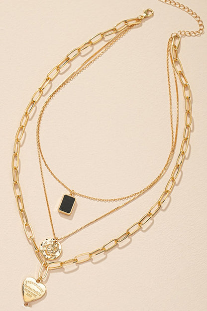 Metal Layered Heart Pendant Necklace - MISMIMCAJN2409270031-GOLD-F