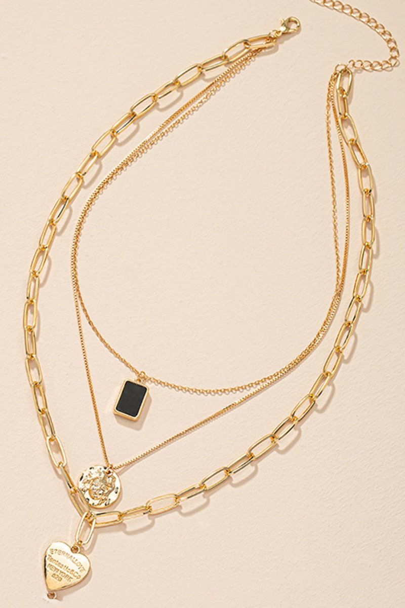 Metal Layered Heart Pendant Necklace - MISMIMCAJN2409270031-GOLD-F