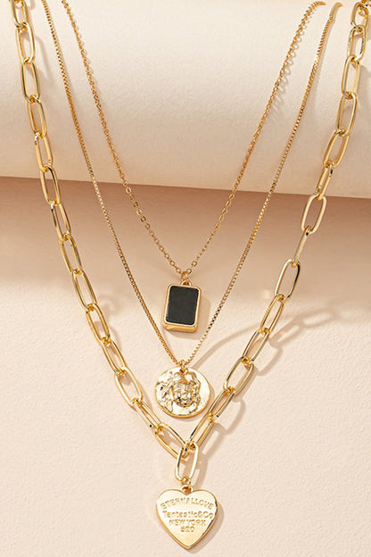 Metal Layered Heart Pendant Necklace - MISMIMCAJN2409270031-GOLD-F