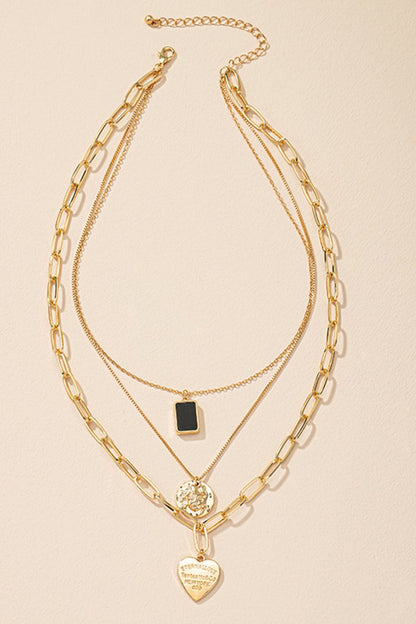 Metal Layered Heart Pendant Necklace - MISMIMCAJN2409270031-GOLD-F