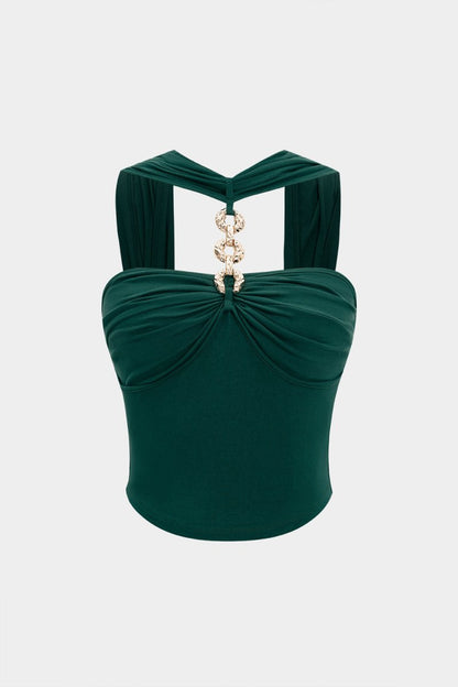 Metallic Backless Tank Top - MISMIMCWTT2505160172-DARK GREEN-XS