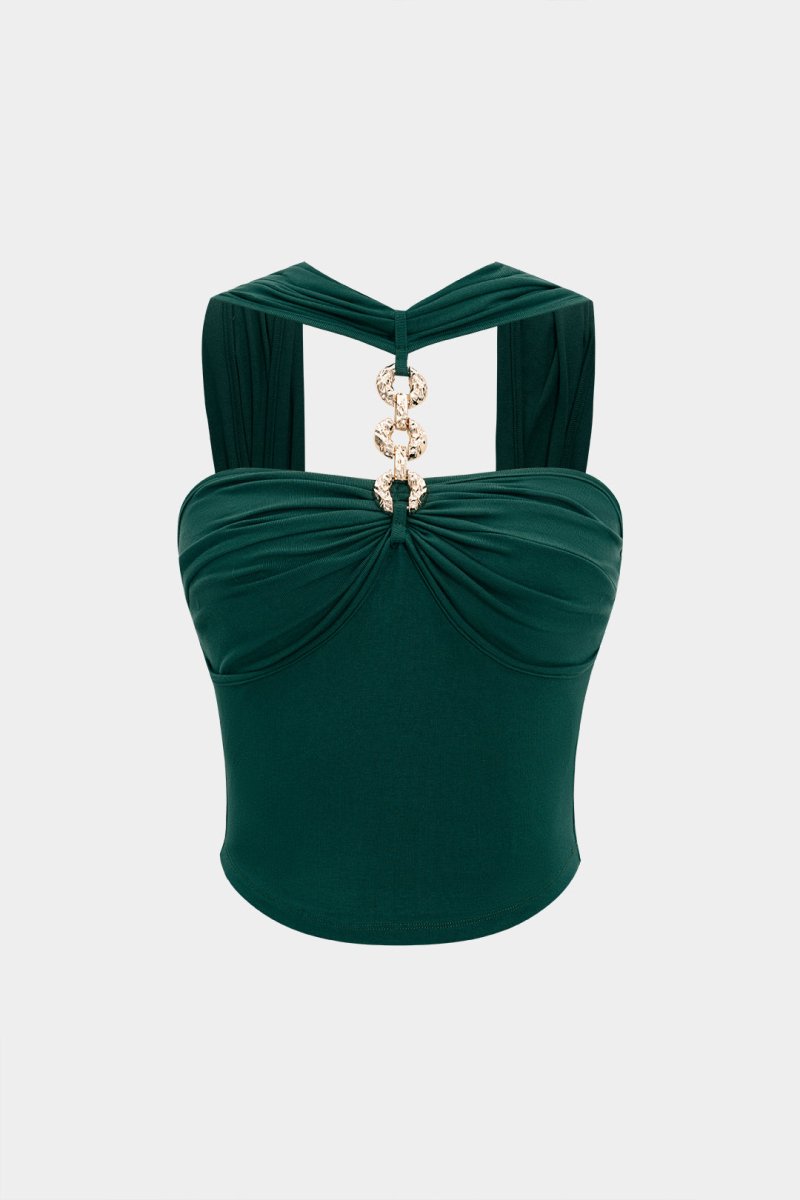 Metallic Backless Tank Top - MISMIMCWTT2505160172-DARK GREEN-XS