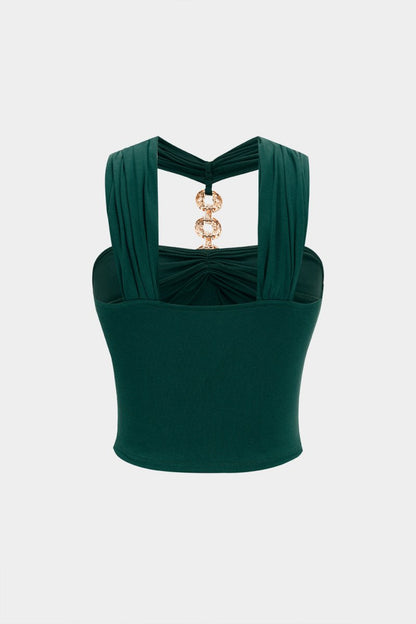 Metallic Backless Tank Top - MISMIMCWTT2505160172-DARK GREEN-XS
