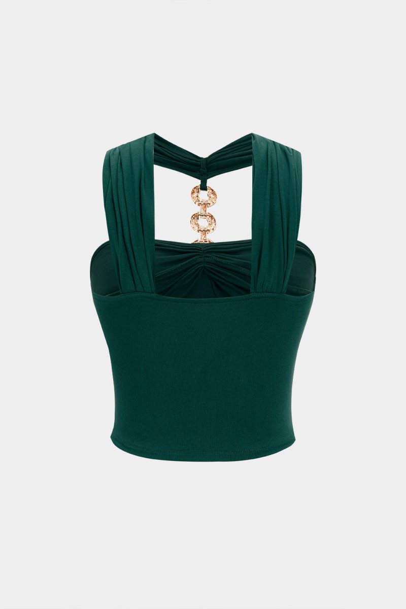 Metallic Backless Tank Top - MISMIMCWTT2505160172-DARK GREEN-XS
