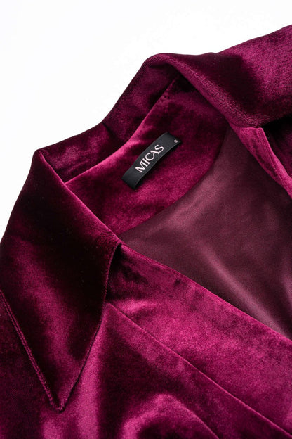 Metallic Button Zipper Shoulder Pads Long - Sleeve Top And Skirt Set - MISMIMCWSB2510130262-BURGUNDY-XS