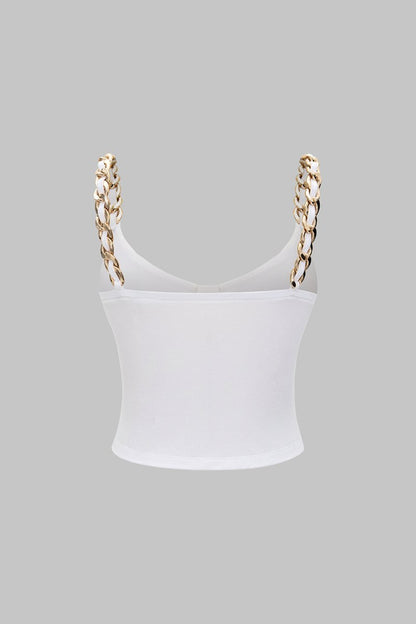 Metallic Chain Detail Cami Top - MISMIMCWTT2505130083-WHITE-XS