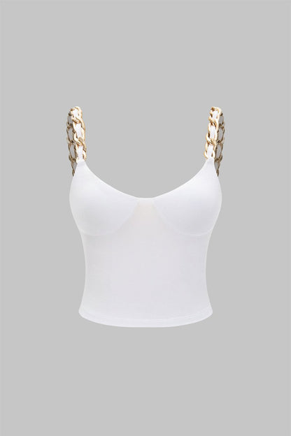 Metallic Chain Detail Cami Top - MISMIMCWTT2505130083-WHITE-XS