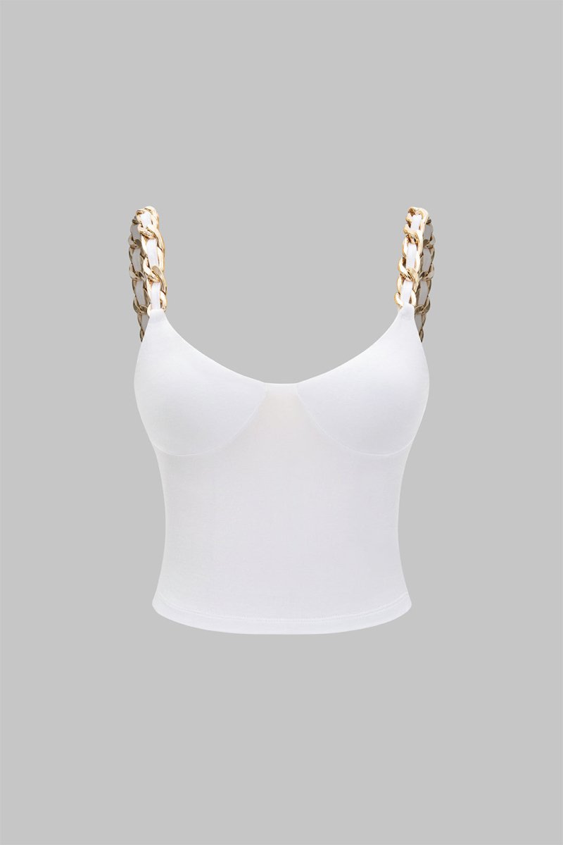 Metallic Chain Detail Cami Top - MISMIMCWTT2505130083-WHITE-XS