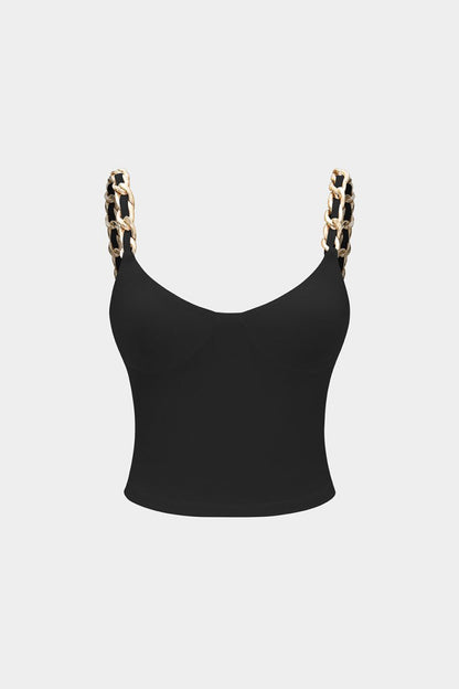 Metallic Chain Detail Cami Top - MISMIMCWTT2505130083-BLACK-XS
