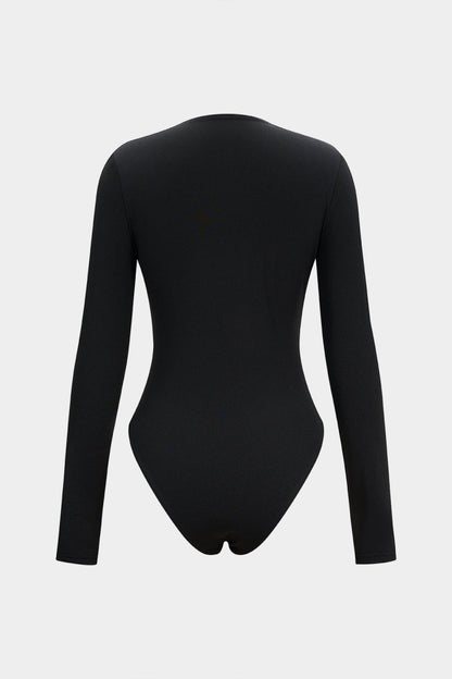 Metallic Cut Out Long Sleeve Bodysuit - MISMIMCWTO2509080003-BLACK-XS