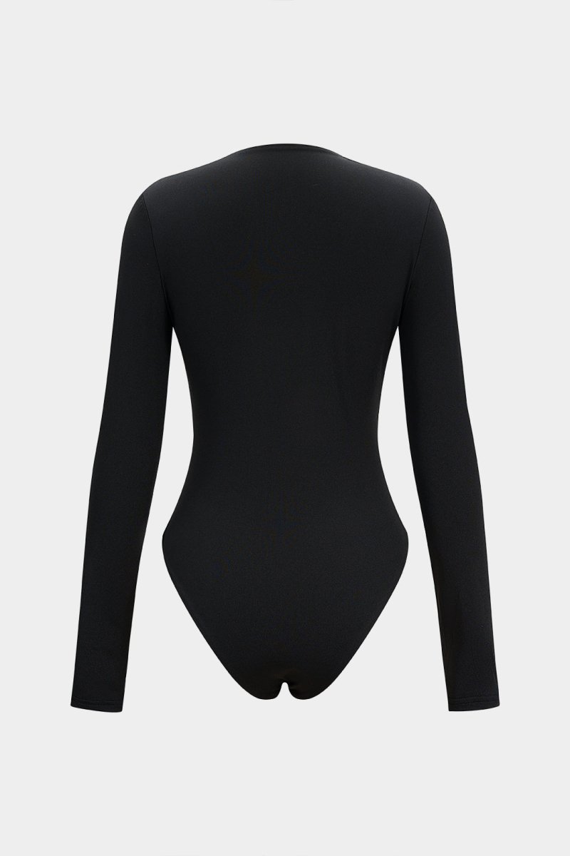 Metallic Cut Out Long Sleeve Bodysuit - MISMIMCWTO2509080003-BLACK-XS