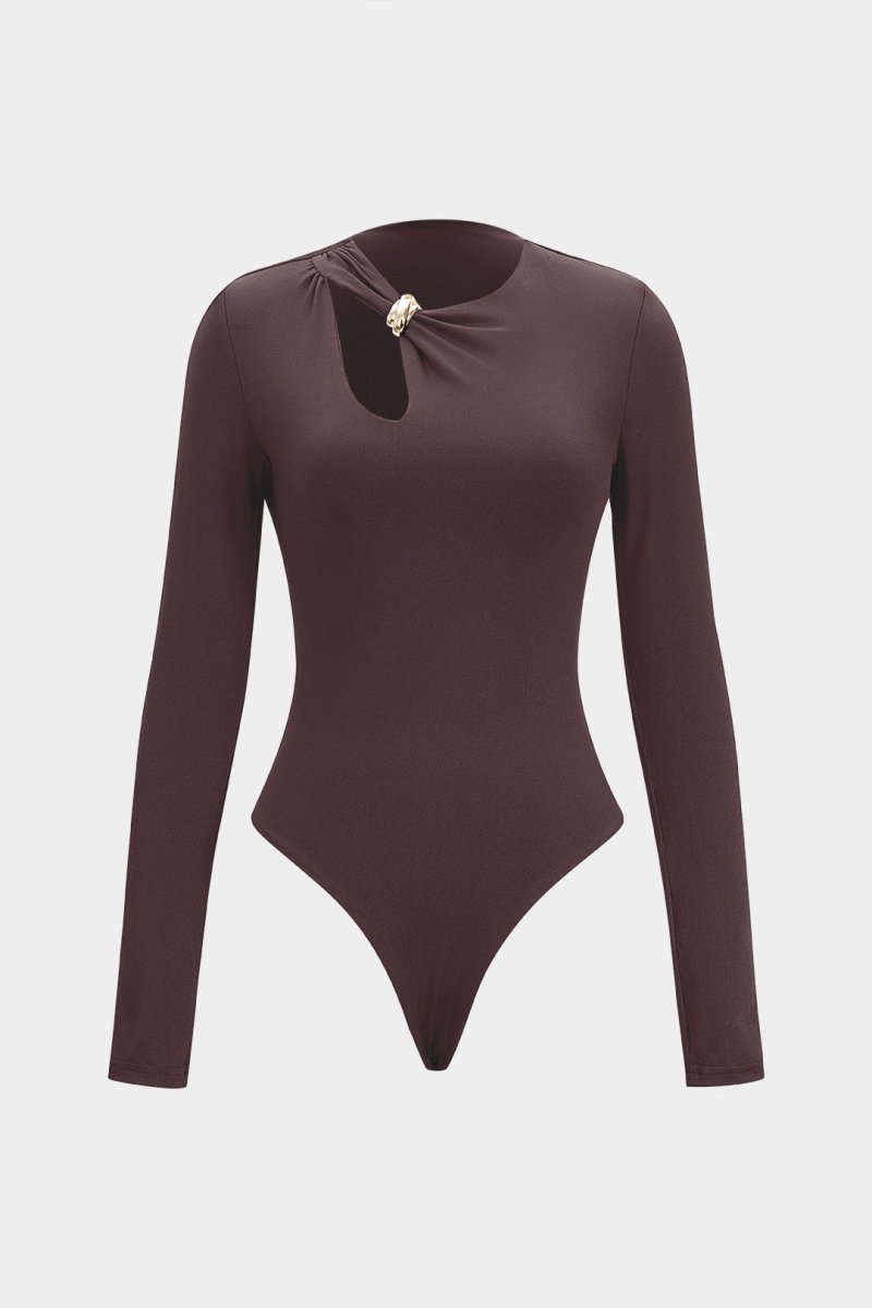 Metallic Cut Out Long Sleeve Bodysuit - MISMIMCWTO2509080003-BROWN-XS