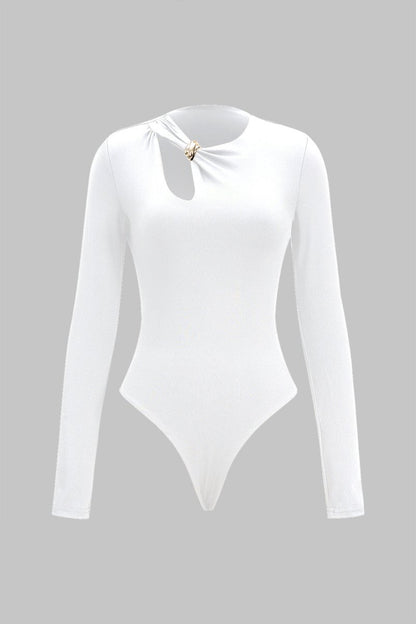 Metallic Cut Out Long Sleeve Bodysuit - MISMIMCWTO2509080003-WHITE-XS