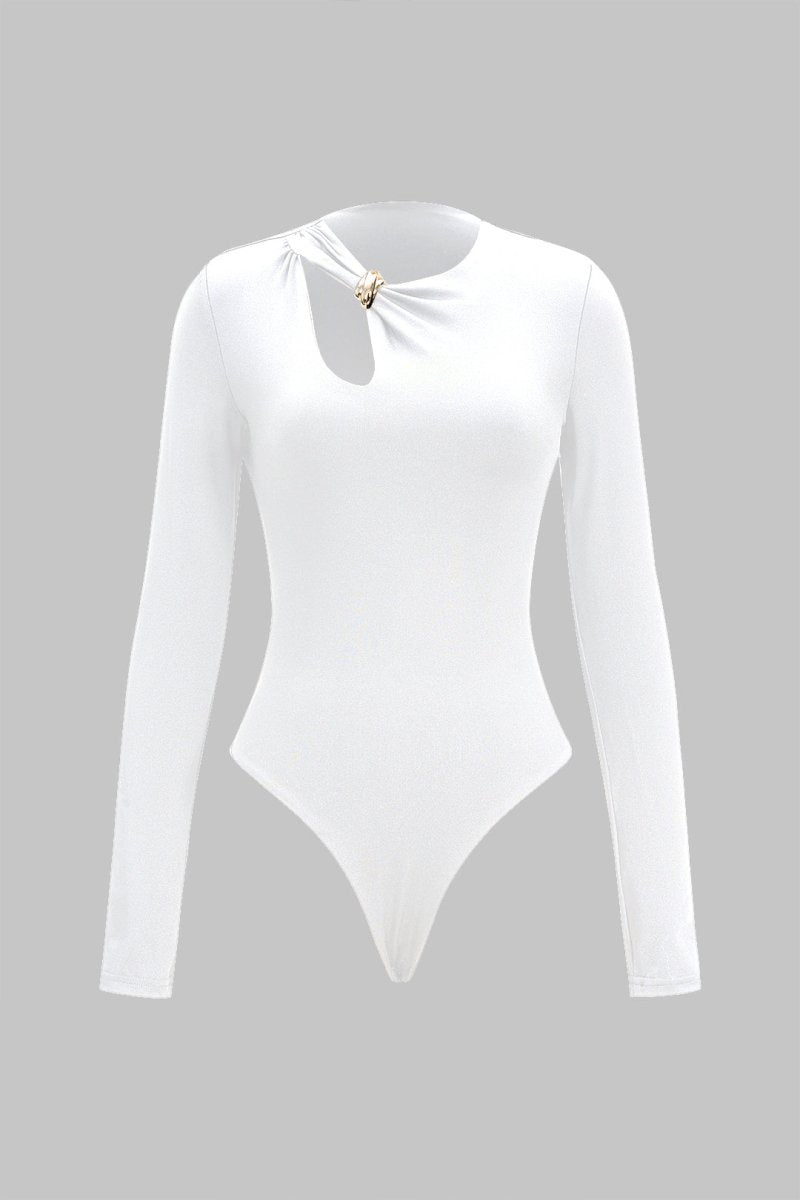 Metallic Cut Out Long Sleeve Bodysuit - MISMIMCWTO2509080003-WHITE-XS