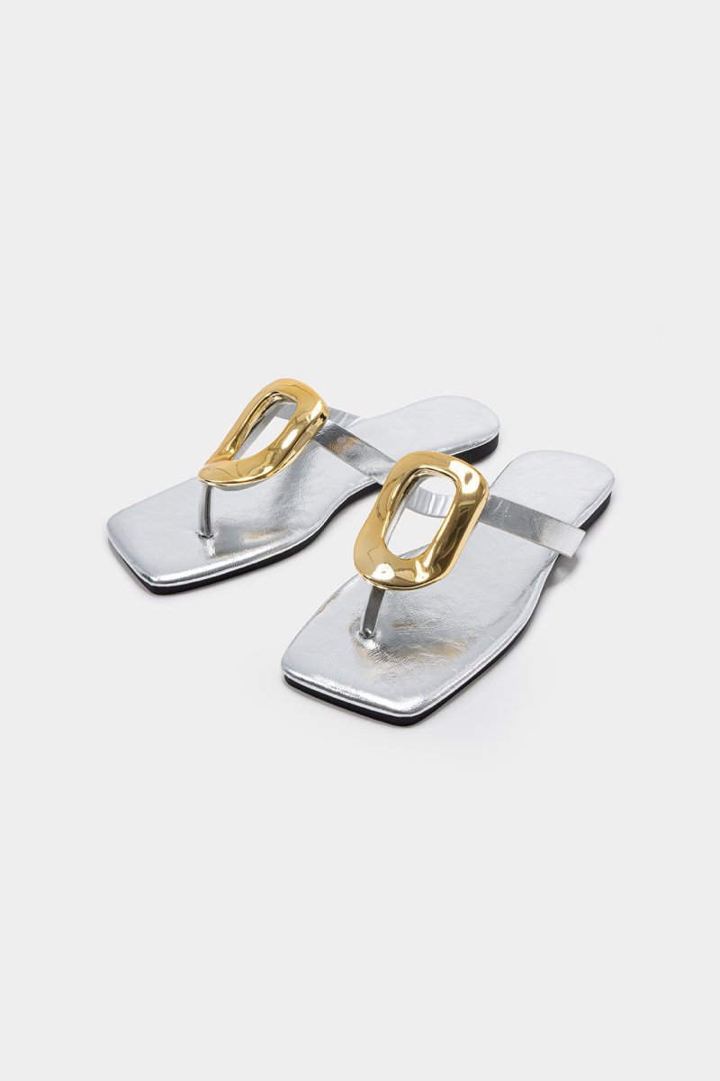 Metallic Decor Open Toe Flats - MISMIMCSSL2408280035-SILVER-37