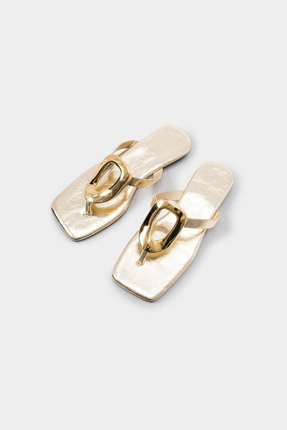 Metallic Decor Open Toe Flats - MISMIMCSSL2408280035-GOLD-37