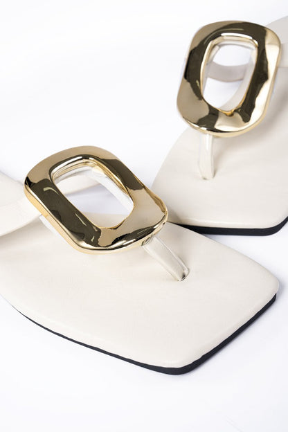 Metallic Decor Open Toe Flats - MISMIMCSSL2408280035-WHITE-37