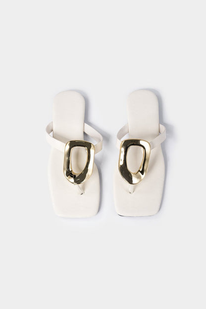 Metallic Decor Open Toe Flats - MISMIMCSSL2408280035-WHITE-37