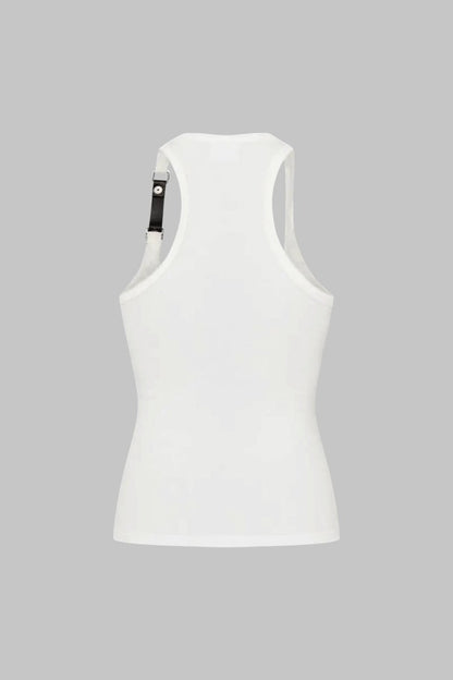 Metallic Decor Ribbed Tank Top - MISMIMCWTT2505080169-WHITE-XS