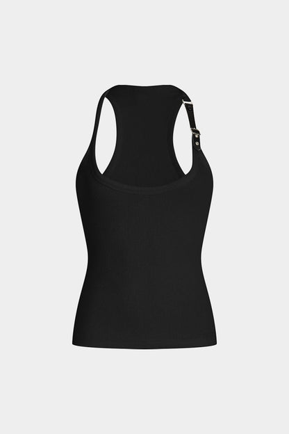 Metallic Decor Ribbed Tank Top - MISMIMCWTT2505080169-BLACK-XS