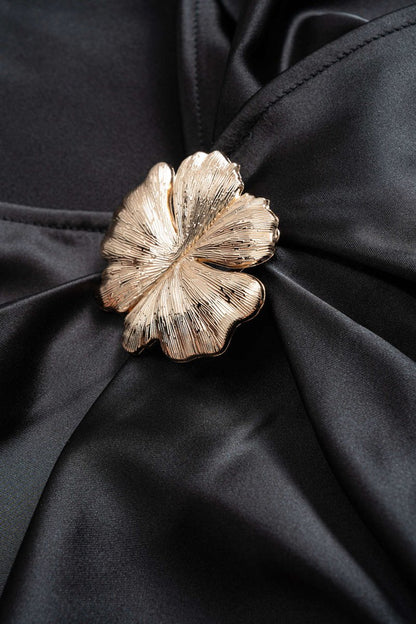 Metallic Decor Ruched Short Sleeve Midi Dress - MISMIMCWDB2508210114-BLACK-XS