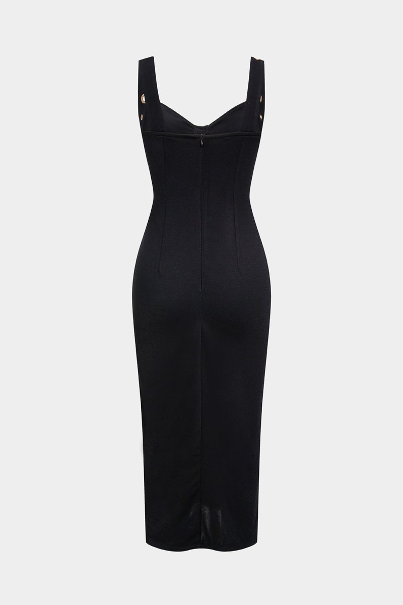 Metallic Eyelet Zipper Sleeveless Midi Dress - MISMIMCWDB2507230109-BLACK-S