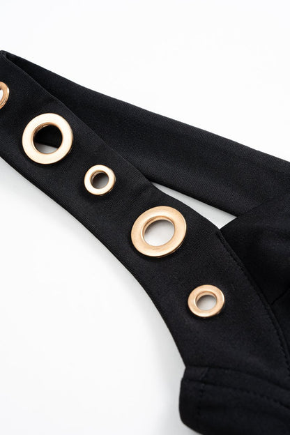 Metallic Eyelet Zipper Sleeveless Midi Dress - MISMIMCWDB2507230109-BLACK-S