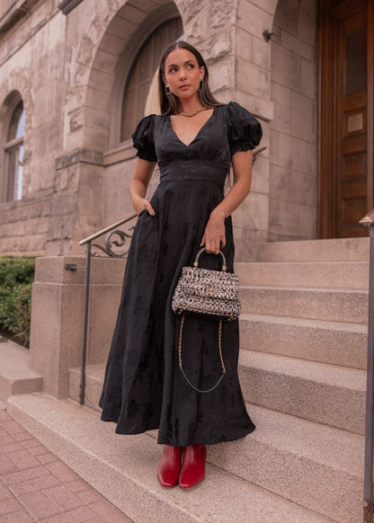 Mila Satin Midi Dress - Black - MISMIJK2487-W-BLK-XXS