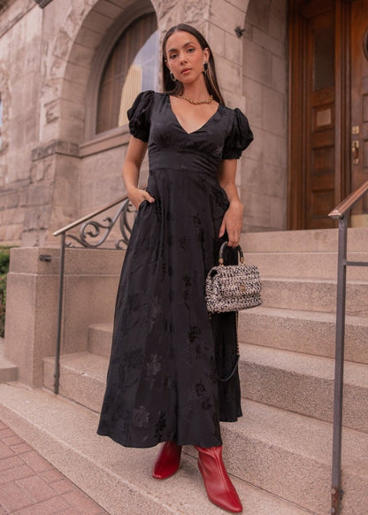 Mila Satin Midi Dress - Black - MISMIJK2487-W-BLK-XXS