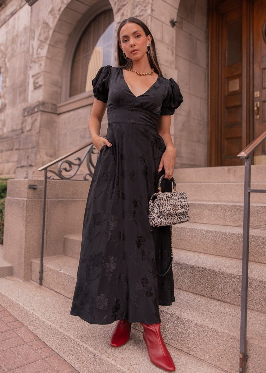 Mila Satin Midi Dress - Black - MISMIJK2487-W-BLK-XXS