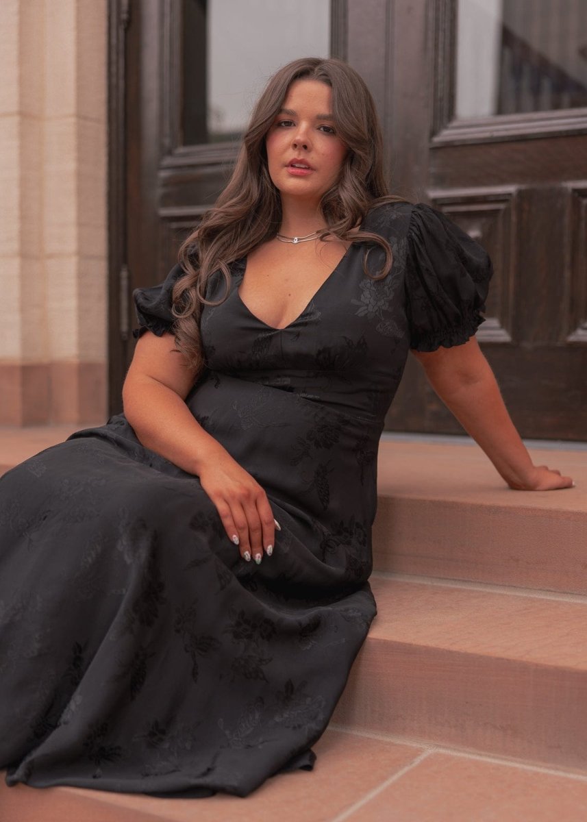 Mila Satin Midi Dress - Black - MISMIJK2487-W-BLK-XXS