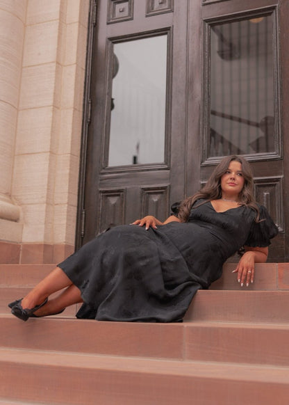 Mila Satin Midi Dress - Black - MISMIJK2487-W-BLK-XXS