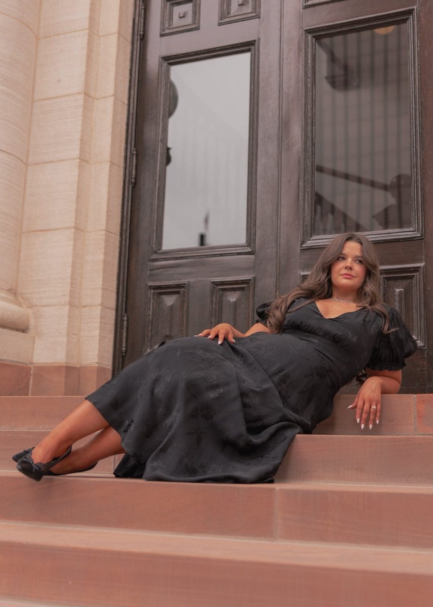 Mila Satin Midi Dress - Black - MISMIJK2487-W-BLK-XXS