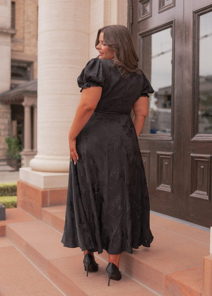 Mila Satin Midi Dress - Black - MISMIJK2487-W-BLK-XXS