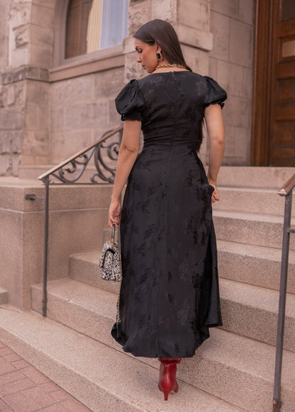 Mila Satin Midi Dress - Black - MISMIJK2487-W-BLK-XXS