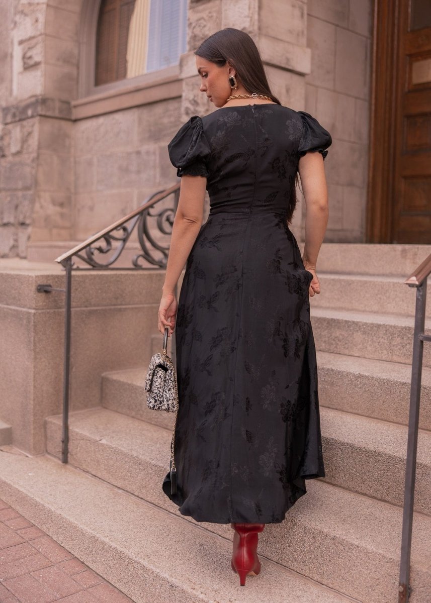 Mila Satin Midi Dress - Black - MISMIJK2487-W-BLK-XXS