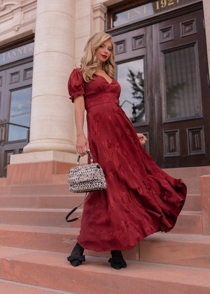 Mila Satin Midi Dress - Burgundy - MISMIJK2487-W-PLM-XXS