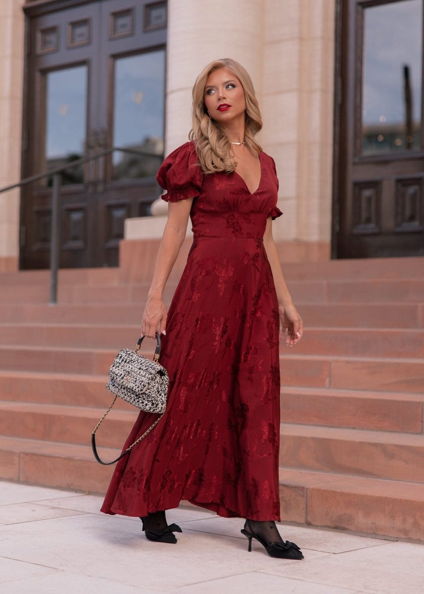 Mila Satin Midi Dress - Burgundy - MISMIJK2487-W-PLM-XXS