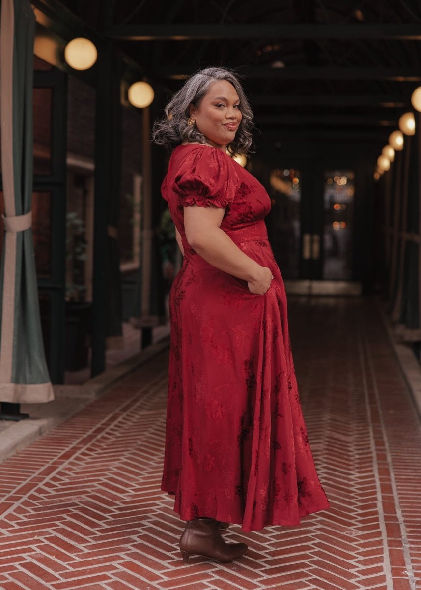 Mila Satin Midi Dress - Burgundy - MISMIJK2487-W-PLM-XXS