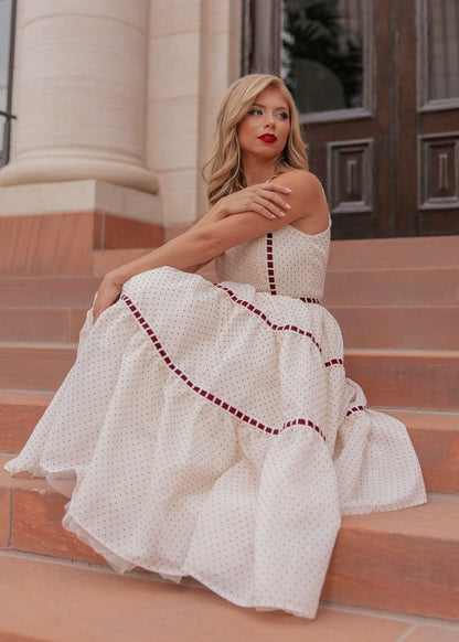 Monroe Midi Polkadot Trim Dress - Cream - MISMIJK2485-W-CRM-XXS