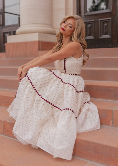 Monroe Midi Polkadot Trim Dress - Cream - MISMIJK2485-W-CRM-XXS