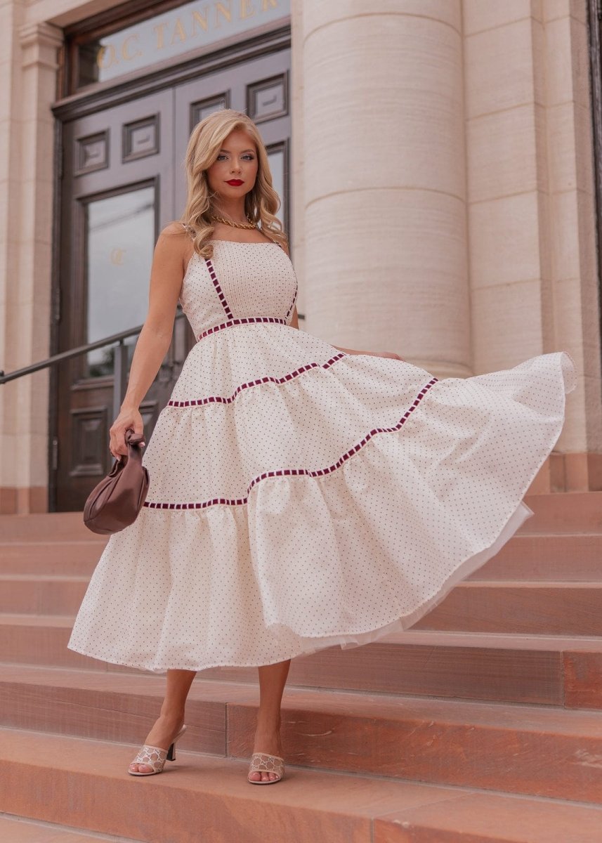 Monroe Midi Polkadot Trim Dress - Cream - MISMIJK2485-W-CRM-XXS