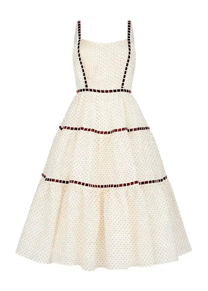 Monroe Midi Polkadot Trim Dress - Cream - MISMIJK2485-W-CRM-XXS