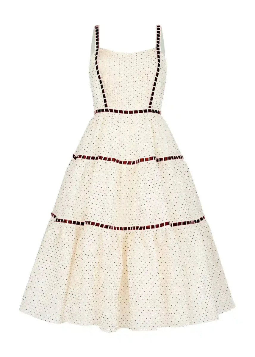 Monroe Midi Polkadot Trim Dress - Cream - MISMIJK2485-W-CRM-XXS