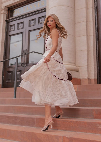 Monroe Midi Polkadot Trim Dress - Cream - MISMIJK2485-W-CRM-XXS