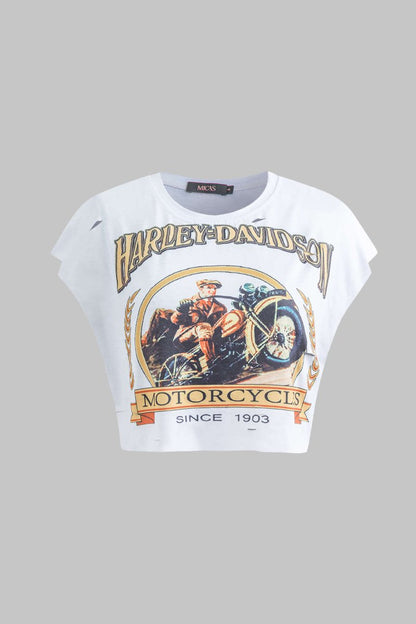 Motorbike Graphic Print Sleeveless T-Shirt - MISMIMCWTS2301050019-WHITE-XS